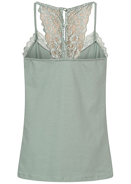 Seventyseven Lifestyle Dames V-Neck Top met Kanten chinois groen