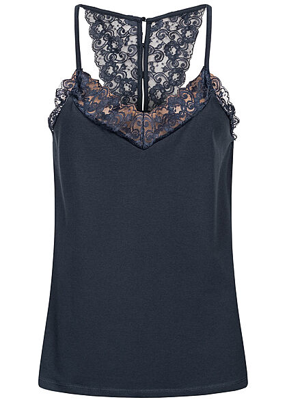 Seventyseven Lifestyle Dames V-Neck Top met Kanten navy blazer blauw