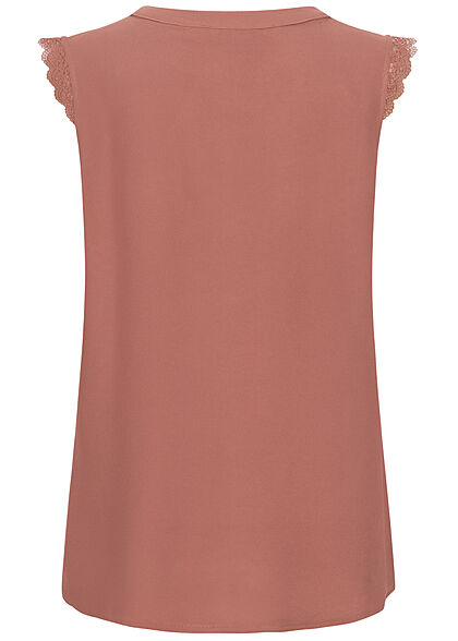 Seventyseven Lifestyle Dames Viscose V-hals Gehaakte bies Blouse bruin