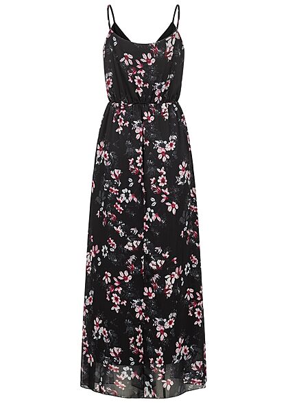 Styleboom Fashion Dames V-Hals Maxi Wrap Jurk Bloem Print zwart