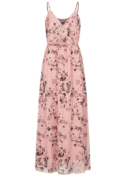 Styleboom Fashion Vrouwen V-Hals Maxi Wrap Jurk Bloem Print roos