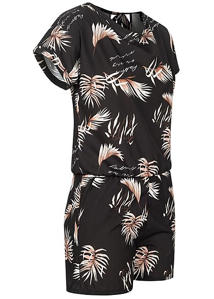 Styleboom Fashion Dames Playsuit Tropical Print zwart