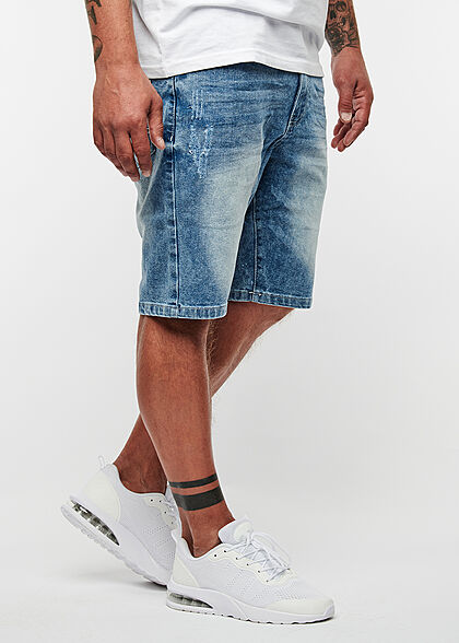 Seventyseven Lifestyle Heren korte Bermuda Jeans 5-Zakken lichtblauwe denim