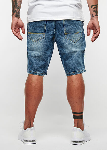 Seventyseven Lifestyle Herren Bermuda Jeans Shorts Destroy Look 5-Pockets mid blau denim