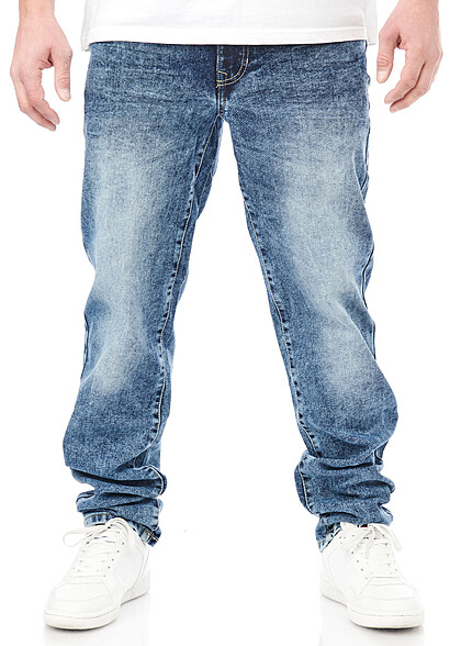 Lowrider Herren Jeans Hose 5-Pockets washed look denim dunkel blau - Art.-Nr.: 21078258