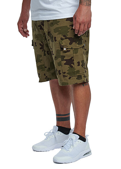 Lowrider Herren Cargo Bermuda Shorts mit Tunnelzug 6-Pockets oliv grn camouflage