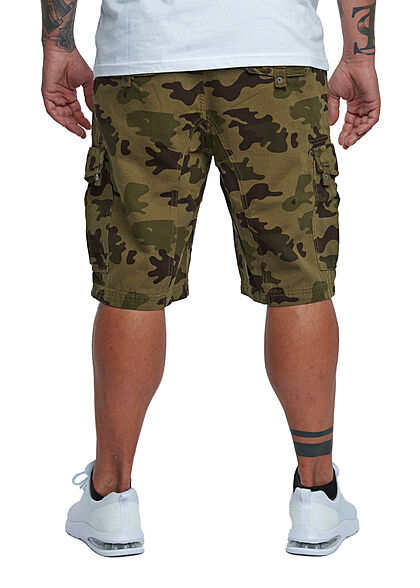 Lowrider Herren Cargo Bermuda Shorts mit Tunnelzug 6-Pockets oliv grn camouflage