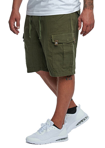 Lowrider Herren Cargo Bermuda Shorts mit Tunnelzug 6-Pockets oliv grn