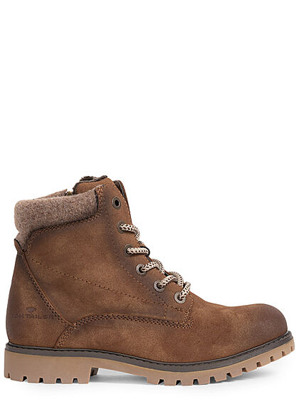 Tom Tailor Damen Schuh Worker Boots Stiefelette Kunstleder Zipper seitl. whisky braun