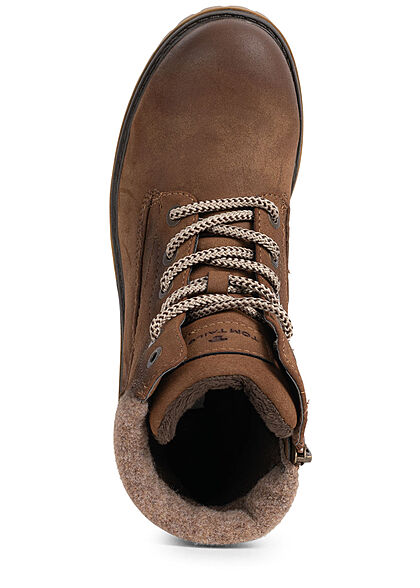 Tom Tailor Damen Schuh Worker Boots Stiefelette Kunstleder Zipper seitl. whisky braun