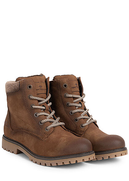 Tom Tailor Damen Schuh Worker Boots Stiefelette Kunstleder Zipper seitl. whisky braun