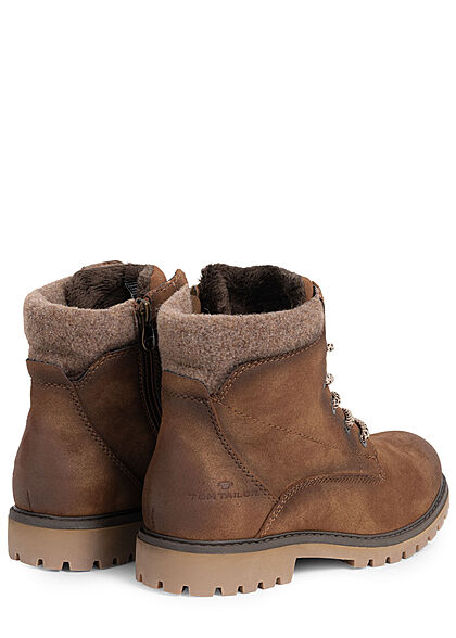 Tom Tailor Damen Schuh Worker Boots Stiefelette Kunstleder Zipper seitl. whisky braun