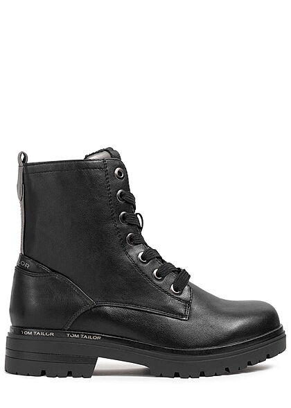 Tom Tailor Damen Schuh PU Halbstiefel mit Zipper & zum schnüren schwarz