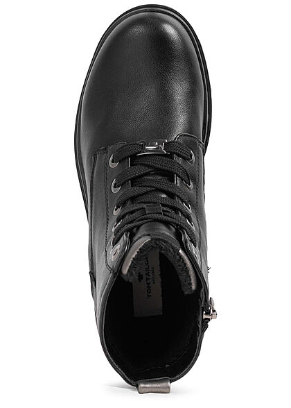 Tom Tailor Damen Schuh PU Halbstiefel mit Zipper & zum schnüren schwarz