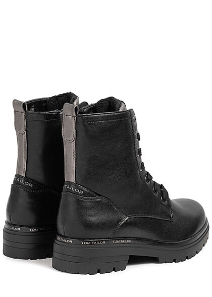 Tom Tailor Damen Schuh PU Halbstiefel mit Zipper & zum schnüren schwarz