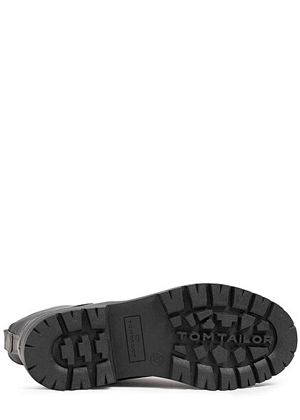 Tom Tailor Damen Schuh PU Halbstiefel mit Zipper & zum schnüren schwarz