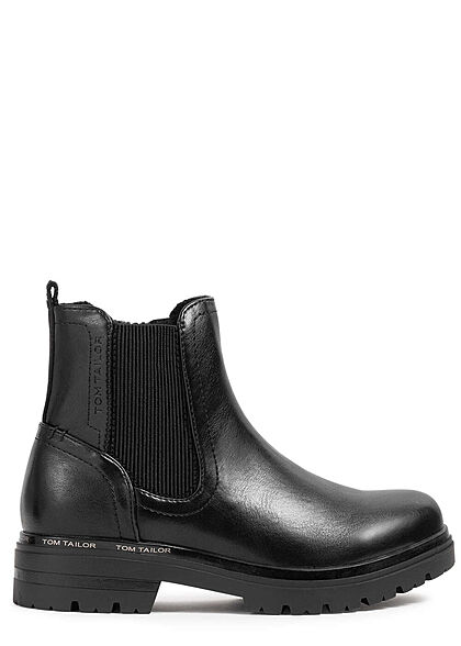 Tom Tailor Damen Schuh Worker Boots Kunstleder glänzend mit Zipper schwarz - Art.-Nr.: 21081116