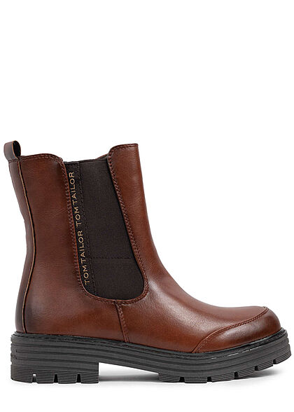 Tom Tailor Dames workerboots kunstleer halfhoge laarzen met rits cognac bruin