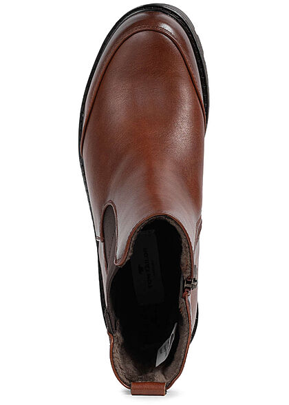Tom Tailor Dames workerboots kunstleer halfhoge laarzen met rits cognac bruin