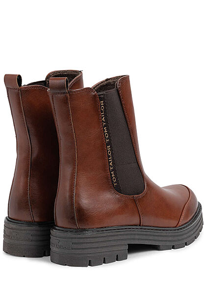Tom Tailor Dames workerboots kunstleer halfhoge laarzen met rits cognac bruin