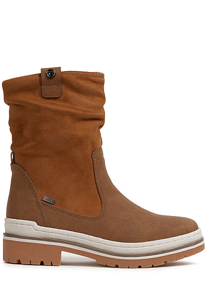 Tom Tailor Damen Schuh Halbstiefel Materialmix Zipper cognac braun