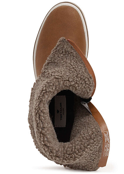 Tom Tailor Damen Schuh Halbstiefel Materialmix Zipper cognac braun