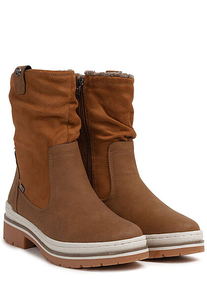 Tom Tailor Damen Schuh Halbstiefel Materialmix Zipper cognac braun