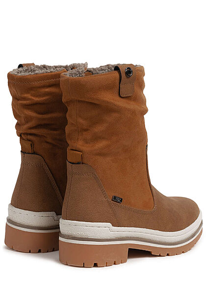 Tom Tailor Damen Schuh Halbstiefel Materialmix Zipper cognac braun
