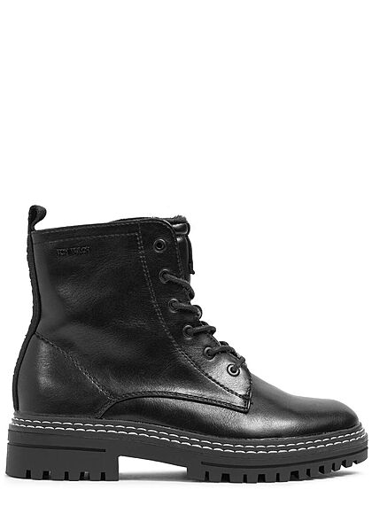 Tom Tailor Damen Schuh Worker Boots Kunstleder Halbstiefel Zipper seitl. schwarz