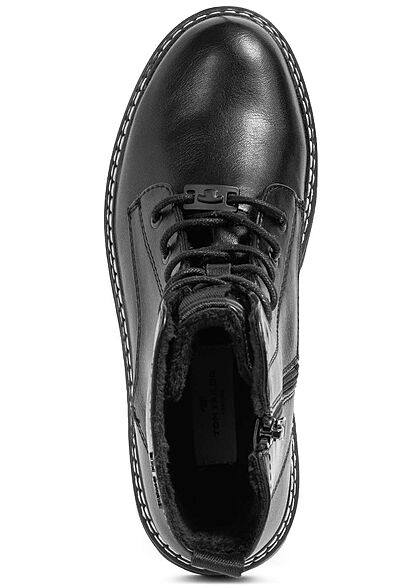 Tom Tailor Damen Schuh Worker Boots Kunstleder Halbstiefel Zipper seitl. schwarz