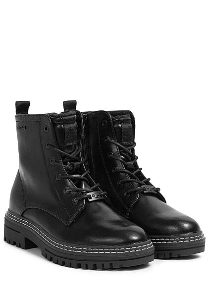 Tom Tailor Damen Schuh Worker Boots Kunstleder Halbstiefel Zipper seitl. schwarz