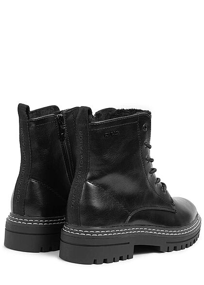Tom Tailor Damen Schuh Worker Boots Kunstleder Halbstiefel Zipper seitl. schwarz
