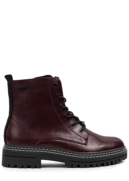 Tom Tailor Damen Schuh Worker Boots Kunstleder Halbstiefel Zipper seitl. bordeaux rot - Art.-Nr.: 21081129