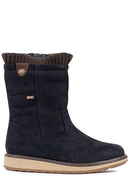 Tom Tailor Damen Schuh Winter Boots Halbstiefel Velours Optik Zipper navy blau