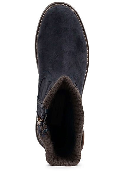 Tom Tailor Damen Schuh Winter Boots Halbstiefel Velours Optik Zipper navy blau