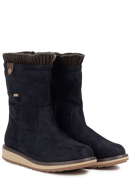 Tom Tailor Damen Schuh Winter Boots Halbstiefel Velours Optik Zipper navy blau