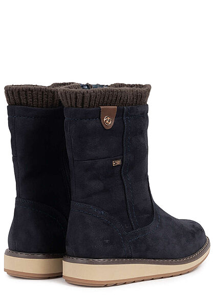 Tom Tailor Damen Schuh Winter Boots Halbstiefel Velours Optik Zipper navy blau