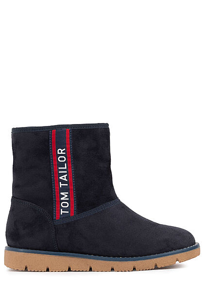 Tom Tailor Damen Schuh Winter Boots mit Zipper Velours Optik navy blau