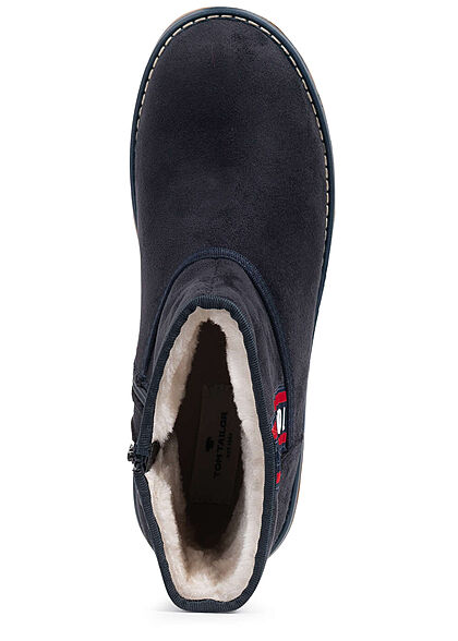 Tom Tailor Damen Schuh Winter Boots mit Zipper Velours Optik navy blau
