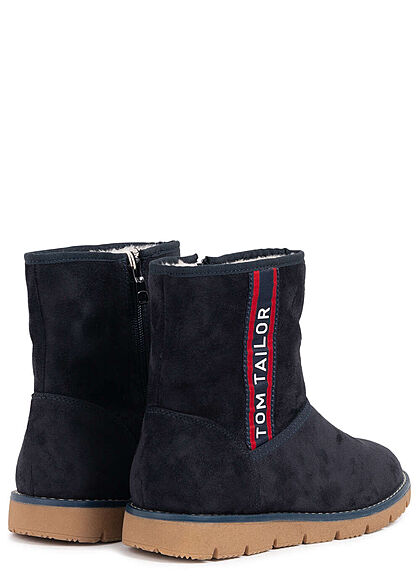 Tom Tailor Damen Schuh Winter Boots mit Zipper Velours Optik navy blau