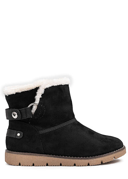 Tom Tailor Damen Schuh Winter Boots Velour-Kunstleder Teddyfell innen schwarz - Art.-Nr.: 21081133