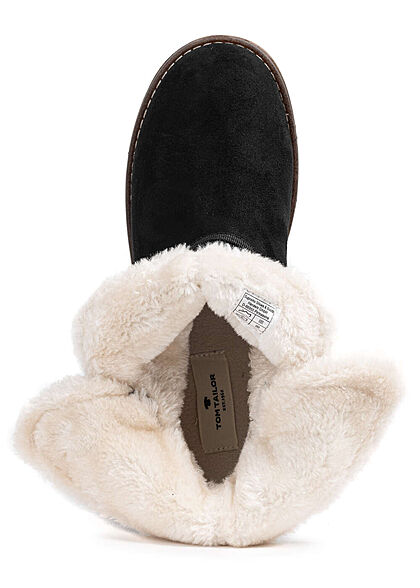 Tom Tailor Damen Schuh Winter Boots Velour-Kunstleder Teddyfell innen schwarz