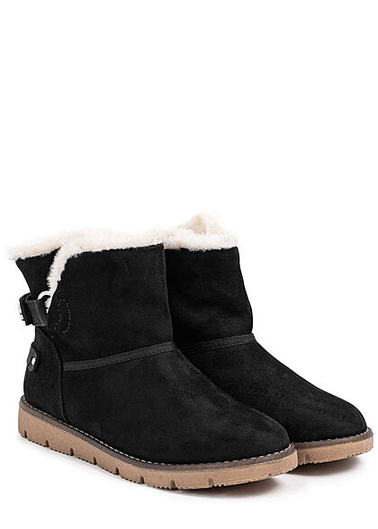 Tom Tailor Damen Schuh Winter Boots Velour-Kunstleder Teddyfell innen schwarz
