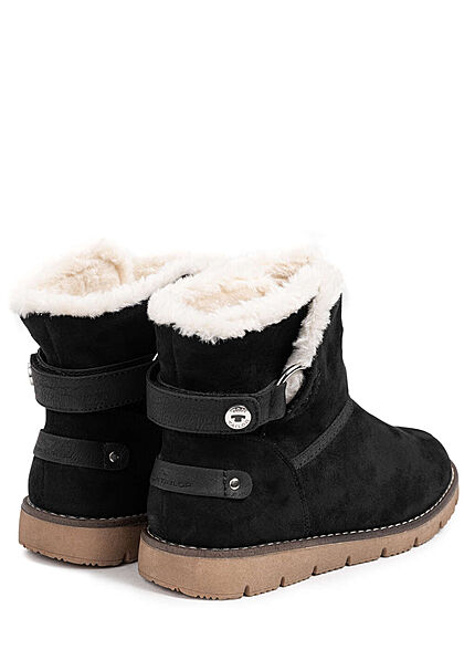 Tom Tailor Damen Schuh Winter Boots Velour-Kunstleder Teddyfell innen schwarz