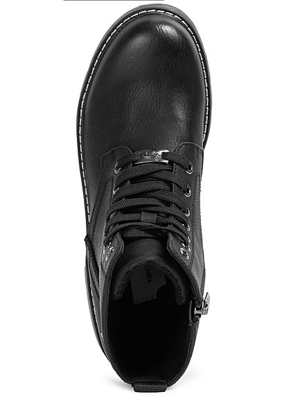 Tom Tailor Dames Kunstleren laarzen met veters zwart