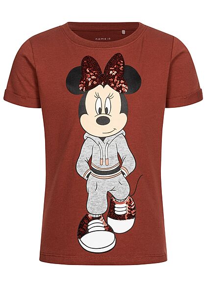 Name It Kids Meisjes Minnie Mouse Tee met pailletten gekruid appelrood