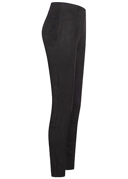 ONLY Dames leggings van kunstleer velours look elastische tailleband zwart