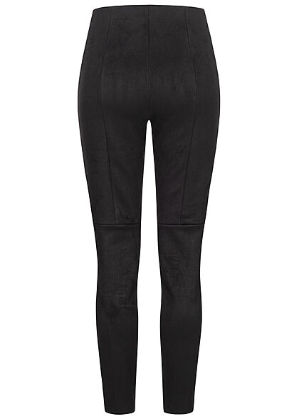 ONLY Dames leggings van kunstleer velours look elastische tailleband zwart