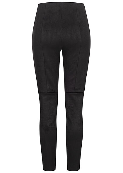 ONLY Dames leggings van kunstleer velours look elastische tailleband zwart