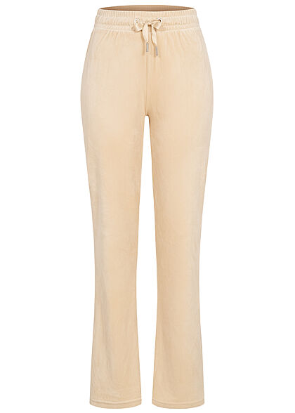 ONLY Damen Sweat Pants Stoffhose Velours Optik Tunnelzug cement beige